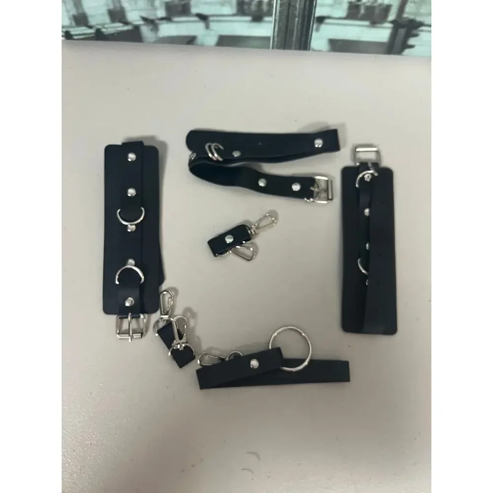 Punk Goth Adjustable Leather Collar to Cuff Restraint Set